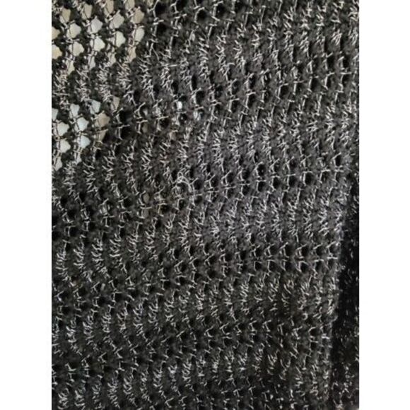 White House Black Market M Open Knit Sweater Sz Medium Black/Silver METALLIC - Picture 5 of 6